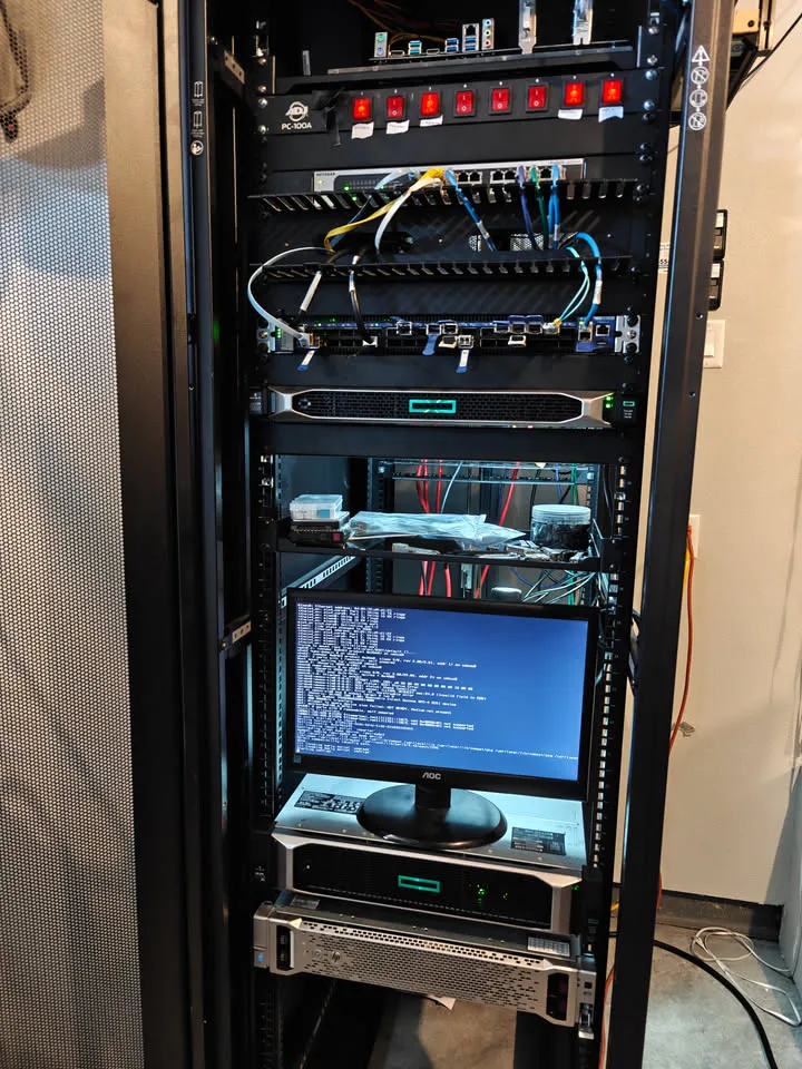 The Next Genesis server rack with network switches and servers