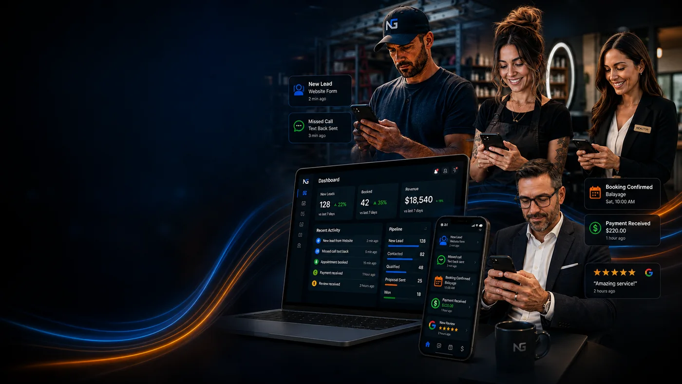 The connected Next Genesis Sites business growth system across desktop and mobile